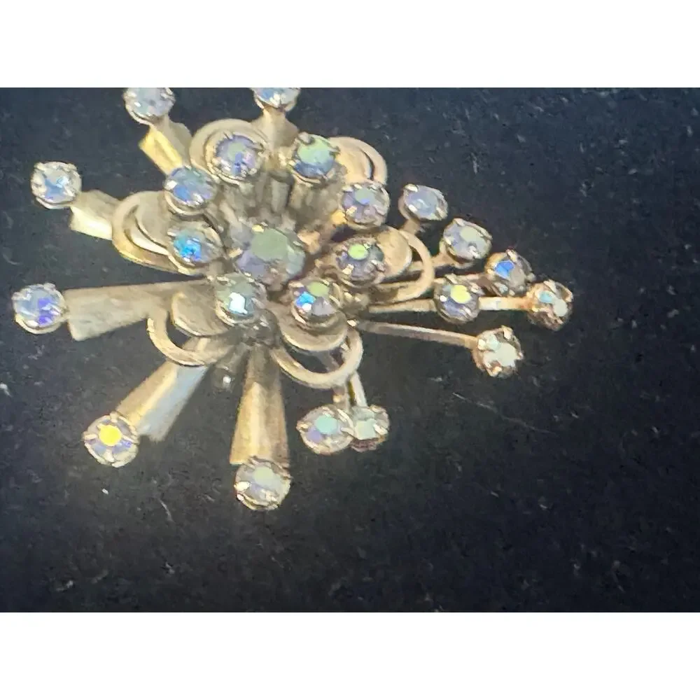 Vintage‎ MCM brooch, gold toned with light blue rhinestones